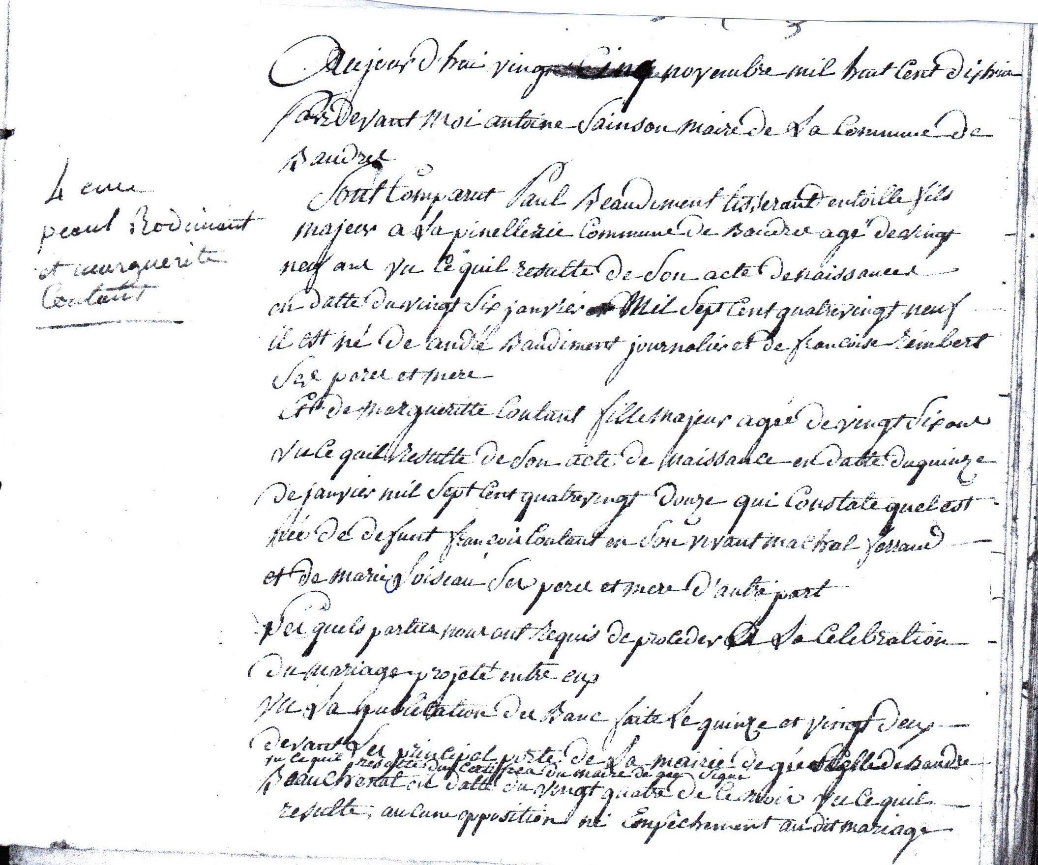 1818-11-25 M BAUDIMENT Paul et COUTANT Marguerite 1